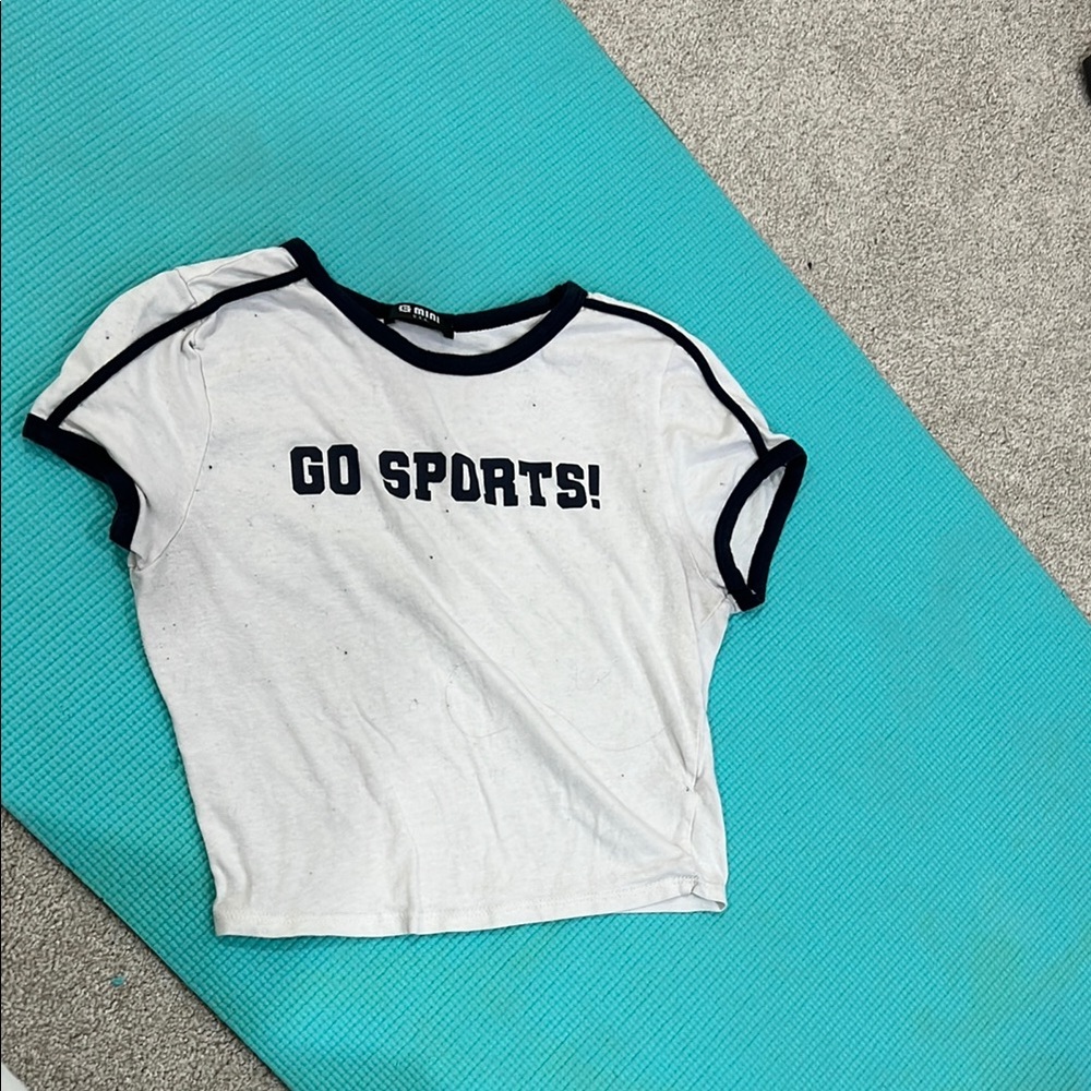 White Short Sleeve Cropped Tee with Bold Text